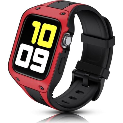 For Apple Watch Band Series SE/6/5/4 Silicone Sport Strap+Frame Men/Women Double-color Case Durable Bracelet for iWatch 44MM