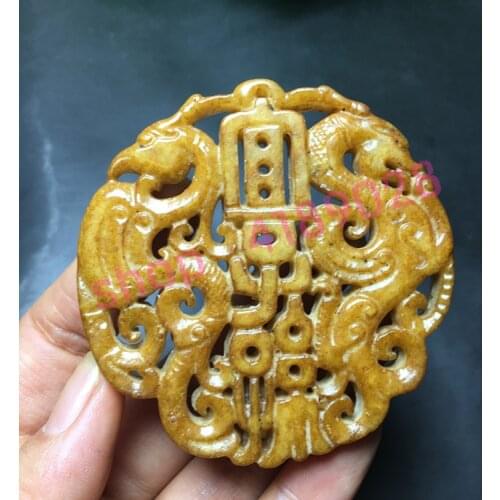 Ancient ancient jade, Xiuyu, hollowed out, dragon and Phoenix jade plate, antique collection