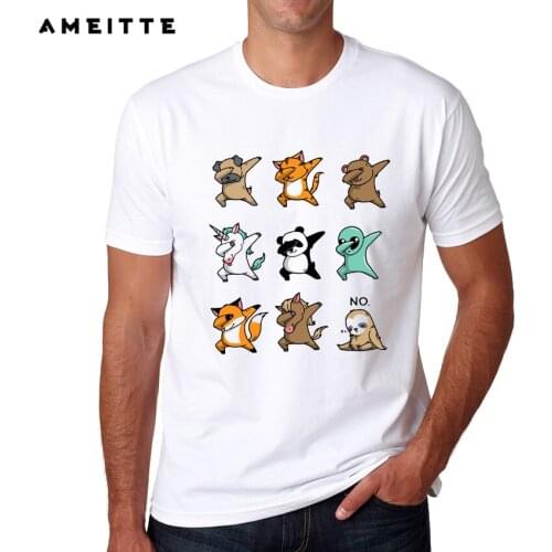 Funny Animals Dance T Shirt Summer High Quality Animal Dabbing Party T-Shirt Tops Mens Hipster Cool Tee Shirts