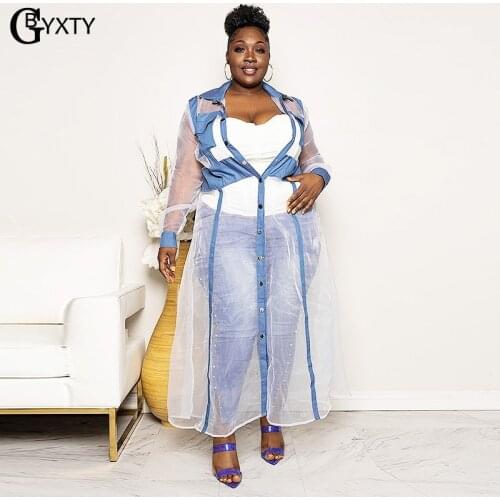GBYXTY Plus Size 5XL Summer Sheer Mesh Breathable Long Maxi Trench Coat for Women Long Sleeve Loose Thin Windbreaker Coat ZL790