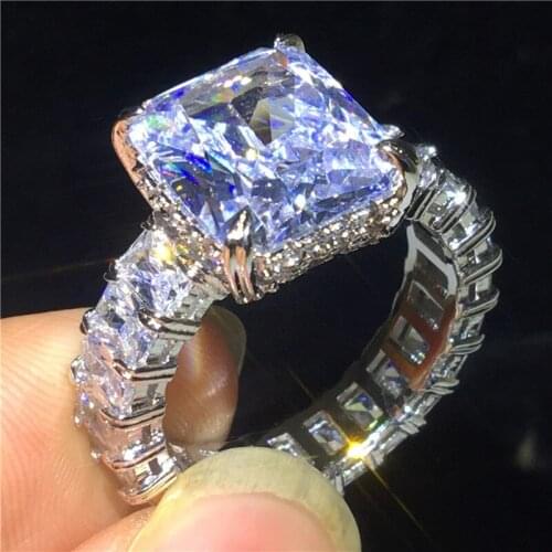 Vintage 925 Sterling Silver Ring Full Princess cut 6ct AAAAA cz Engagement Wedding Band Rings For Women men Sattement Jewelry