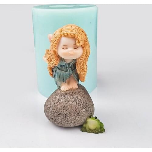 PRZY Cute Flower Fairy With Wings Stone Frog Candle Moulds Flower Baby Mold Silicone Mold Soap Molds Clay Resin Moulds