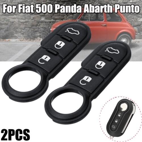 2Pcs 3 Buttons Black Leather Soft Button Rubber Pad Car Key Shell For Fiat 500 Remote Key Case Cover Remote Control Car Key Pad