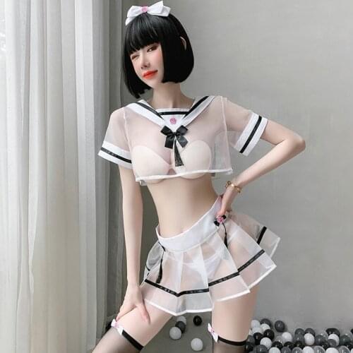 Japanese Schoolgirl Outfit Role Play Costume Kawaii Naughty Lingerie See Through Erotic Uniform Cosplay Outfit for Women Girls