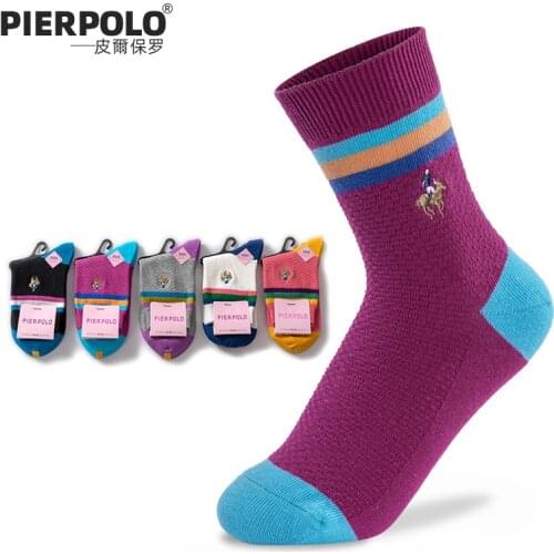 2020 New Fashion Brand Pier Polo Womens Cotton Socks Winter Long Crew Multicolor Socks Embroidery Happy Sock Woman 5 Pairs/Lot