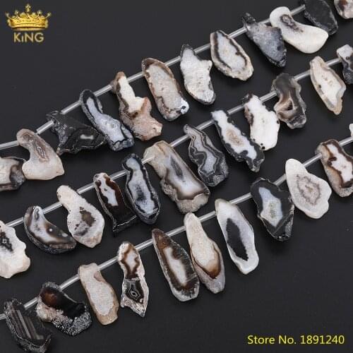 Approx 18pcs/Strand Natural Druzy Drusy Agates Slice Loose Beads,Top Drilled Freeform Slab Agates Beads Pendant Jewelry Making