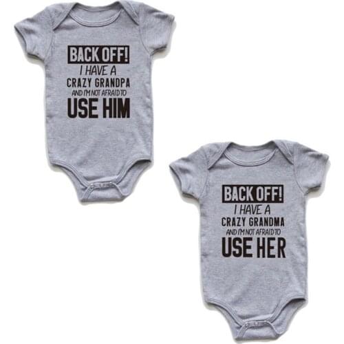 Back Off !! I Have A Crazy Grandpa Grandma Letter Printed Infant Boys Girls Onesie Cute Funny Baby Bodysuit Newborn Romper