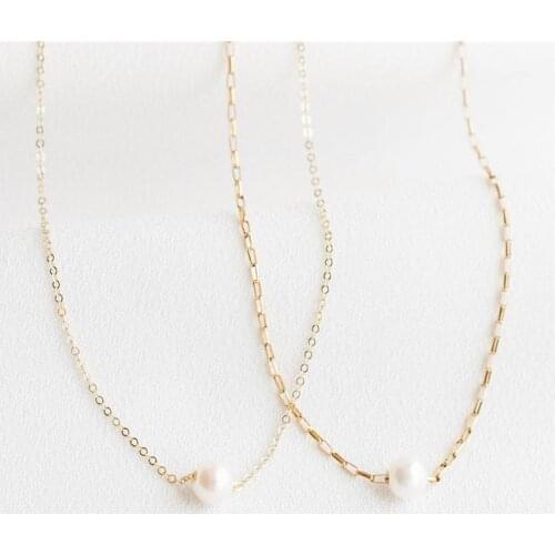 14K Gold Filled Box Chain Necklace Natural Pearl Choker Handmade Pendants Women Jewelry Collier Femme Kolye Wedding Necklace