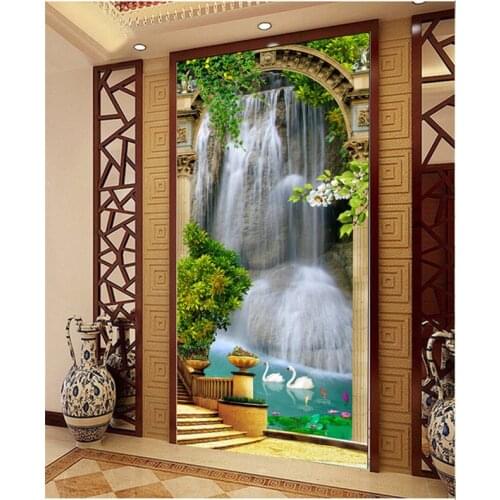Custom Photo Waterfall Wallpaper Landsides 3D Stereoscopic Entrance Wallpapers Vertical Photo Mural Modern papel adhesivo para