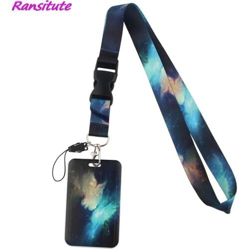 Ransitute R1769 Universe Starry Sky Painting Art Bank Credit Card Holder Wallet Bus ID Name Work Card Holder For Student Workers