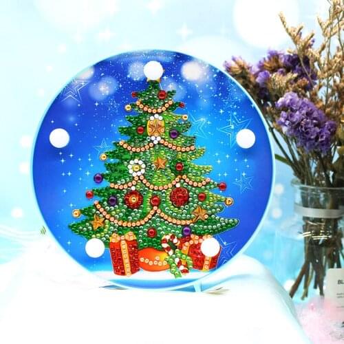 Merry Christmas Tree Decoration DIY Gifts Diamond Painting Full Round Cross Stitch Festival Home New Year Decor Led Light