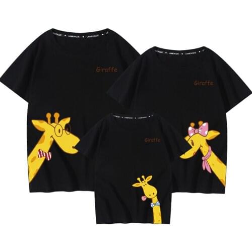 2021 Family Mother Father Daughter Son Cotton Short Sleeve Shirts Top Tees Summer Good Cotton Purple Giraffe Shirts