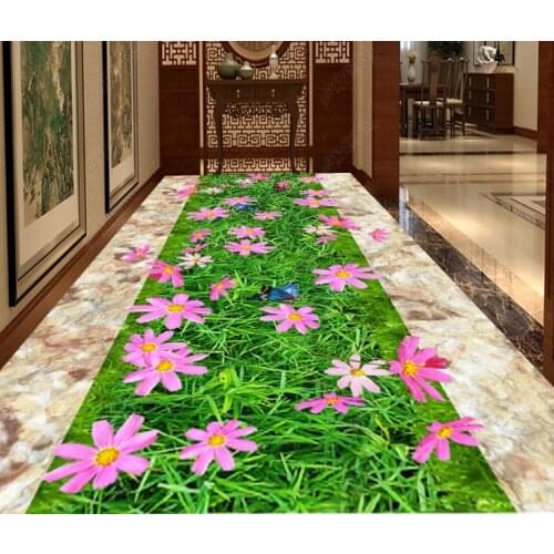 3D Flooring Wallpapers PVC Self Adhesive HD green flower meadow Photo Wallpapers Stickers for Hallway Living Room Home Decor