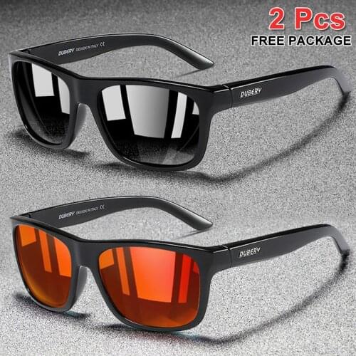 DUBERY Men Polarized Sunglasses Square Fashion Mirror Driving UV Protection Shades Male Sports Summer Sun Glasses Oculos 2 PACK