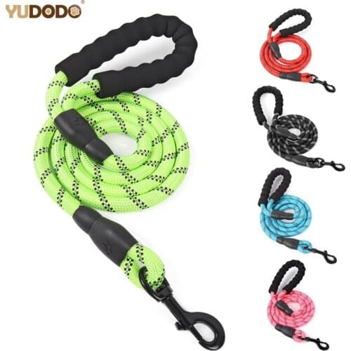 4.9ft Reflective Nylon Dog Leash for Medium Large Dogs Soft Foam Handle Round Rope Night Safety Pet Traction Leads Leashes