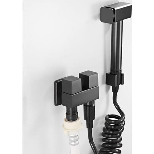 Toilet Bidet Mixer Faucets Black Brass Shower Taps Muslim Ducha Higienica Single Cold Water Tap Crane Square Shower Spray Taps