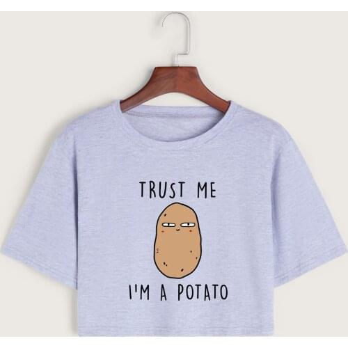 Trust Me I'm A Potato Women Crop Shirt Cropped T-Shirt Crop Top Tee Summer Short Sleeve Cotton Tops Girls Graphic T-Shirts