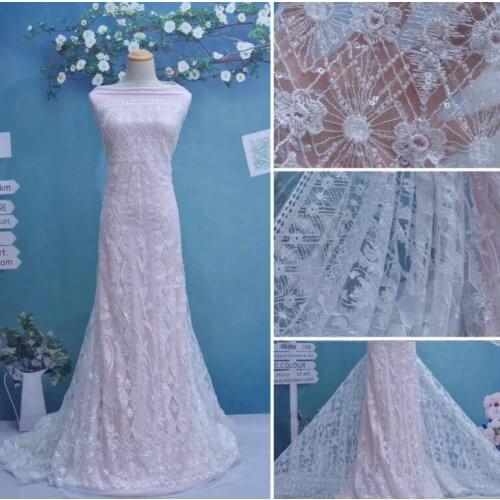 Unique embroidered French net Lace FabricS-62910 with beads top Quality Nigerian French Mesh Lace Material