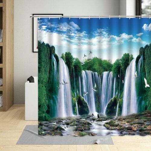 Spectacular Waterfall Landscape Shower Curtain Scenery Printing Pattern Waterproof Bathroom Washable With hook Home Decoration