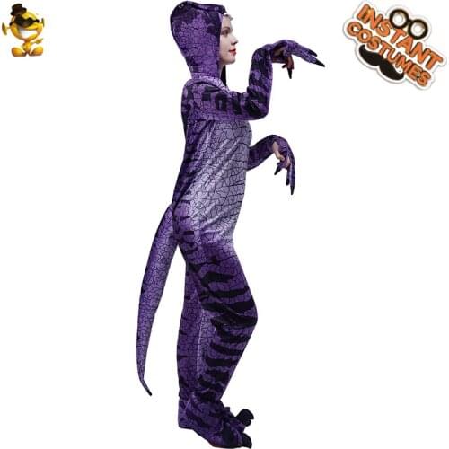Women Dinosaur Costume Cosplay Party Lively Animal Outsuit Funny Purple Dinosaur Jumpsuit Halloween Cosplay Dress