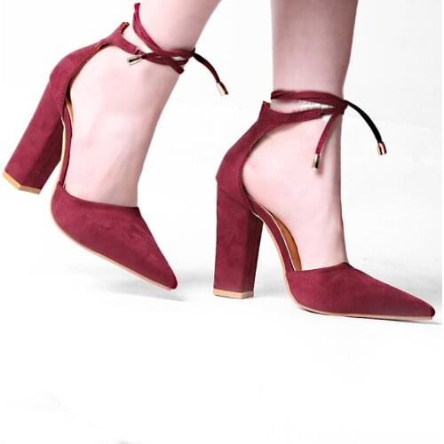 High Heels Womens Sandals Spring Autumn Flock Shoes Woman Ladies Pumps Sexy Thin Air Heels Footwear Women Shoes Lace up