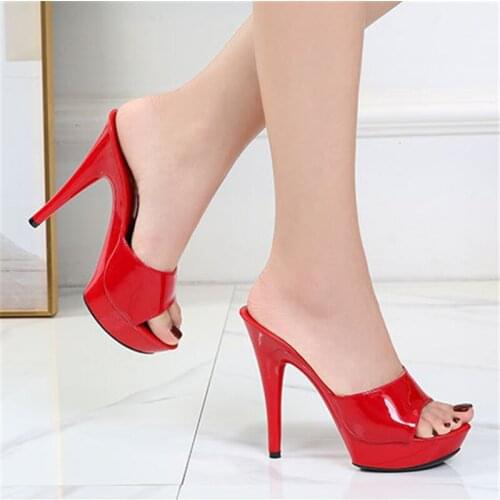 Women Summer Fine Heel 13cm Slipper Female Waterproof Slides Sandal Peep Toe Platform Sexy Stripper Pumps New Plus Size 34-43