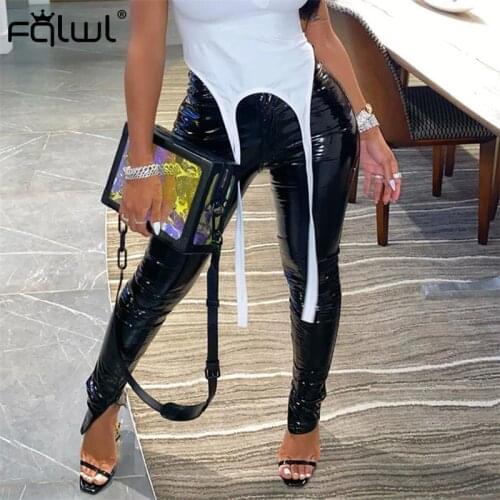 FQLWL Faux Pu Leather Black Bodycon Pants Women Ladies Trousers Wide Leg High Waist Sexy Pants Female Autumn Winter Flare Pants