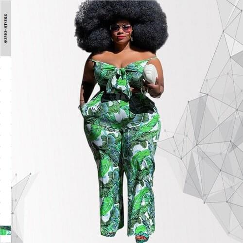 Plus Size Sexy Pants Set 4xl Womens Summer New Printe Sling Strap Fashion V Collar Casual Two Piece Suit Wholesale Dropshipping