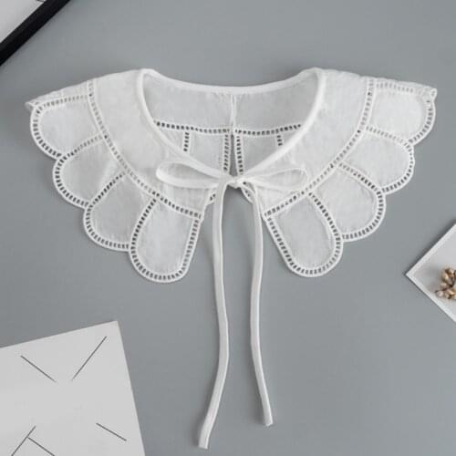 Women Lace-Up Bowknot False Fake Collar Hollow Out Jacquard Petal Big Shawl Wrap Decorative Necklace Cotton Short Poncho Capelet