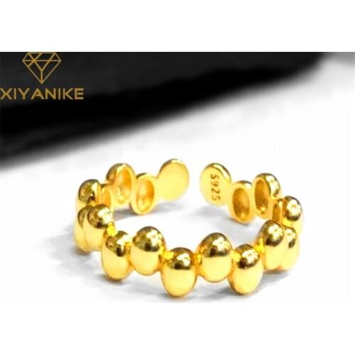 XIYANIKE 925 Sterling Silver Geometric Oval Beads Uneven Ring Women Fashion Smooth Romantic Jewelry Handmade Gifts Кольцо Party