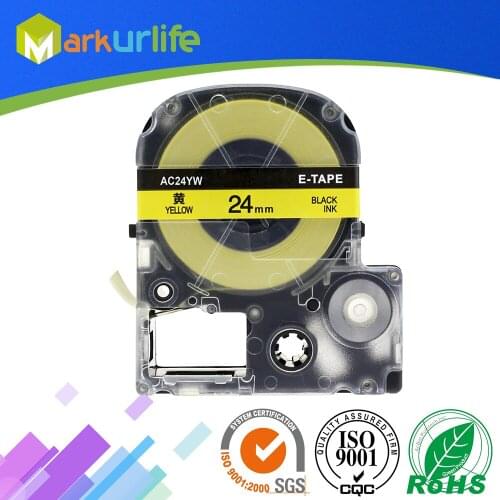 1 Pack SC24Y Yellow Label Black Text 24mm Printer lable Tape Compatible EPSON Label Printer Ribbon, For King Jim TEPRA Tape