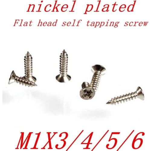 1000Pcs/lot M1*3/M1*4/M1*5/M1*6 1mm nickel micro electronic screw cross recessed phillips flat head self tapping screw