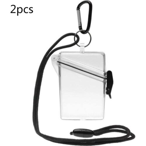 2Pcs/set Waterproof Card Storage Case with Cover Carabiner Strap Clear Money Coin Organization Box for Outdoor Travel