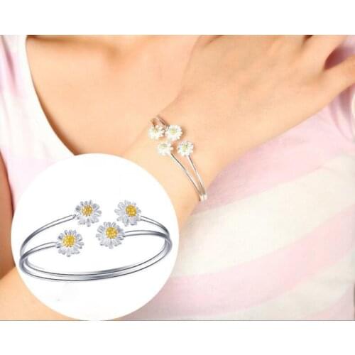 2021 Trend Fresh Daisy Sun Flowers Open Bracelets for Girls Bangles Fashion 925 Sterling Silver Women Birthday Jewelry SB099