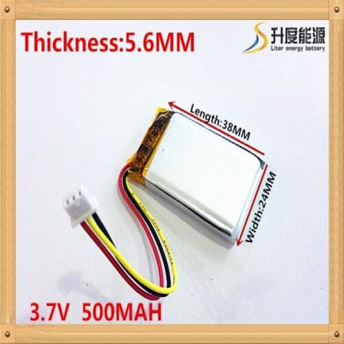 3.7V,500mAH [562438] PLIB (polymer lithium ion / Li-ion battery ) for Smart watch,GPS,mp3,mp4,cell phone,speaker