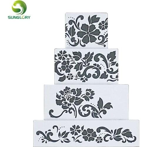 4Pcs/Set Multi Flower Pattern Cake Stencil Decoration Fondant Cupcake Cake Template Mold Baking Tools For Cakes Cookie Stencils