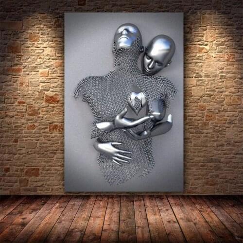 Abstract Metal Couples Statue Wall Art Posters Decoration and Prints Canvas Painting Picture for Living Room Home Cuadros Decor