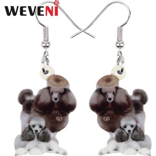WEVENI Acrylic Mothers Day Sweet Poodle Baby Dog Puppy Earrings Long Drop Dangle Fashion Animals Gift Jewelry For Girl Women