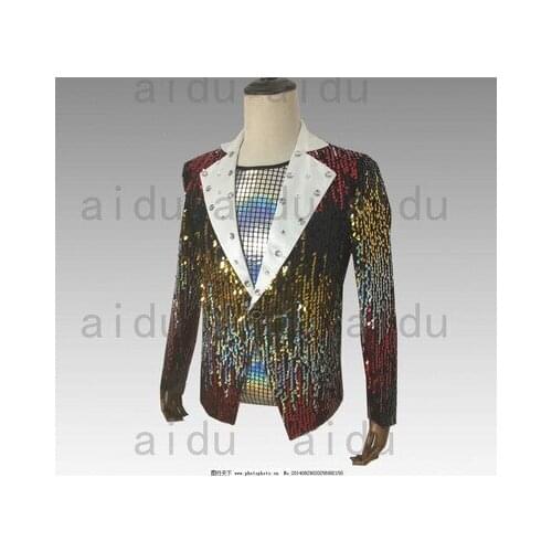 Free shipping mens short mutli color full sequined tuxedo jacket/stage performance suit jacket