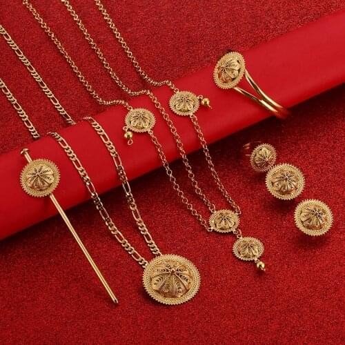 Best Quailty Ethiopian Jewelry Sets Gold Hair Jewelry 6pcs Sets African Jewelry for Ethiopia Best Women Gift
