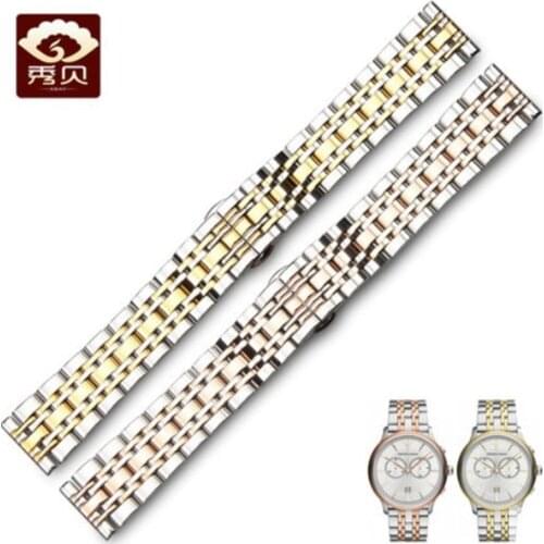 Hot Stainless Steel Solid Watchband Silver Gold Bracelet with Deployment Buckle 16/18/20/22mm For AR1648/0389/1681 Watch Arman