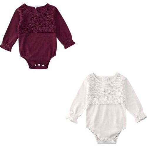 0-24M Newborn Toddler Baby Girl Ruffle Clothes Cotton Long Sleeve Lace Bodysuit Jumpsuit Outfit