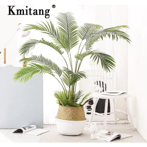90cm 9 Fork Tropical Fake Palm Tree Bouquet Artificial Leaves Branch Large Green False Plant Plastic Leaf For Hawaii Party Decor