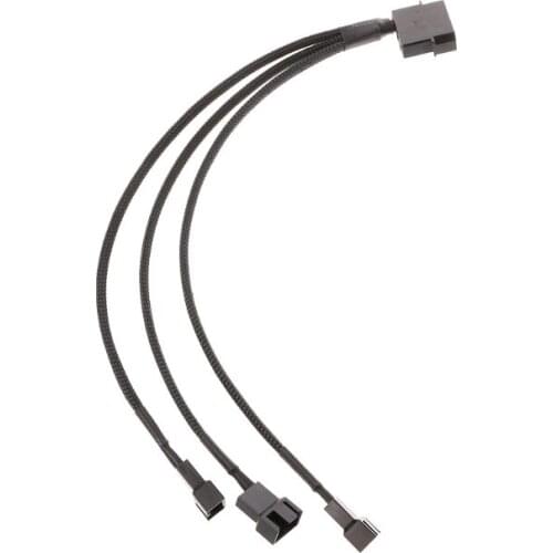 4-Pin Molex Male To 3x 3-Pin/4-Pin PWM Male Sleeved Fan Extension Adapter Cable