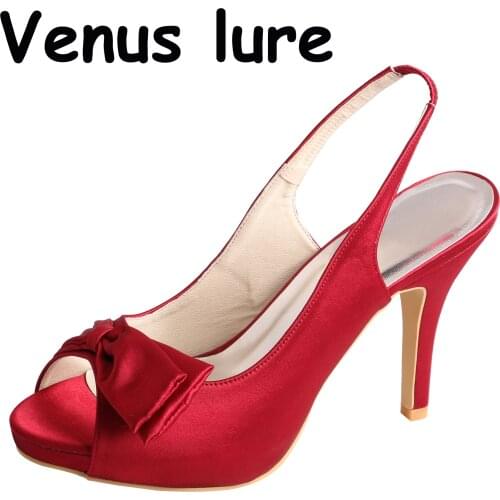 Open Toe High Heel Platform Pumps Ivory Satin Wedding Bridal Shoes in Summer