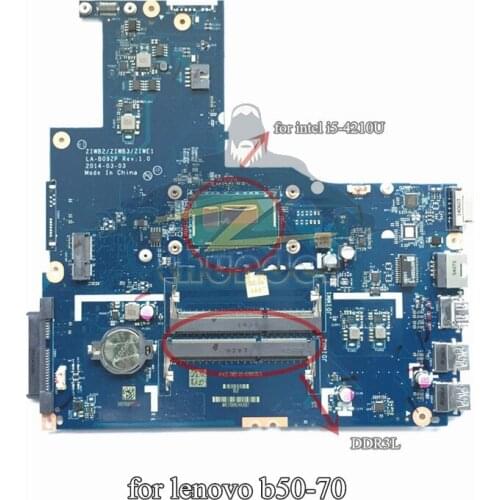 ZIWE1 ZIWB2 ZIWB3 LA-B092P for lenovo B50-70 laptop motherboard i5-4210U ddr3L