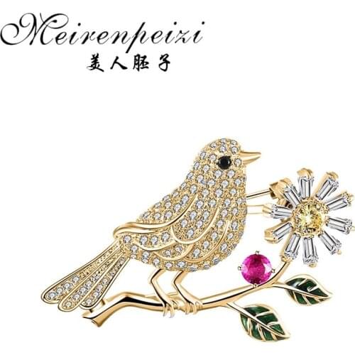 Meirenpeizi hot cut cubic zirconia ethnic phoenix bird dazzling brooches pin Luxury creative jewelry accessory