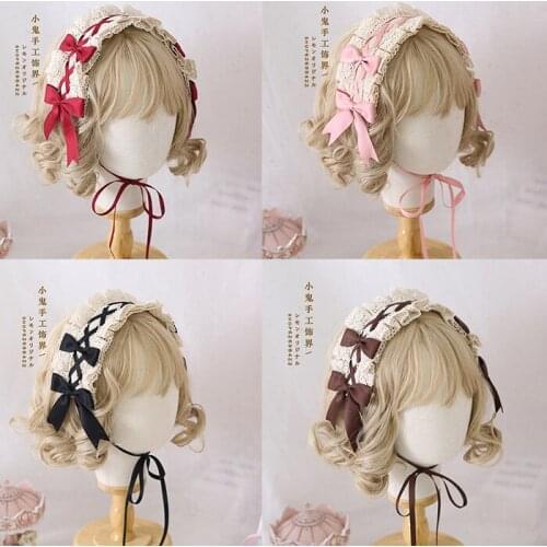 Japanese Soft sister Lolita Cute Lace Bowknot Hair band Kawaii Hair Clip Sweet Wild KC Hair hoop Hair accessories Cosplay