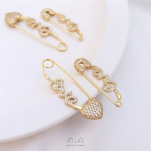 18K Gold Filled Micro-set zircon earrings LOVE brooch hand - back brooch diy first jewelry earrings