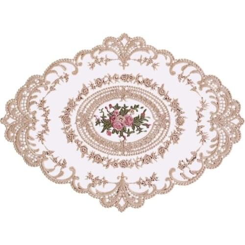 Small Tablecloth Coaster Embroidery Pad Mat Lace Fabric Placemats Decoration Plate Anti-scald Washable French Style Craft 4PCs
